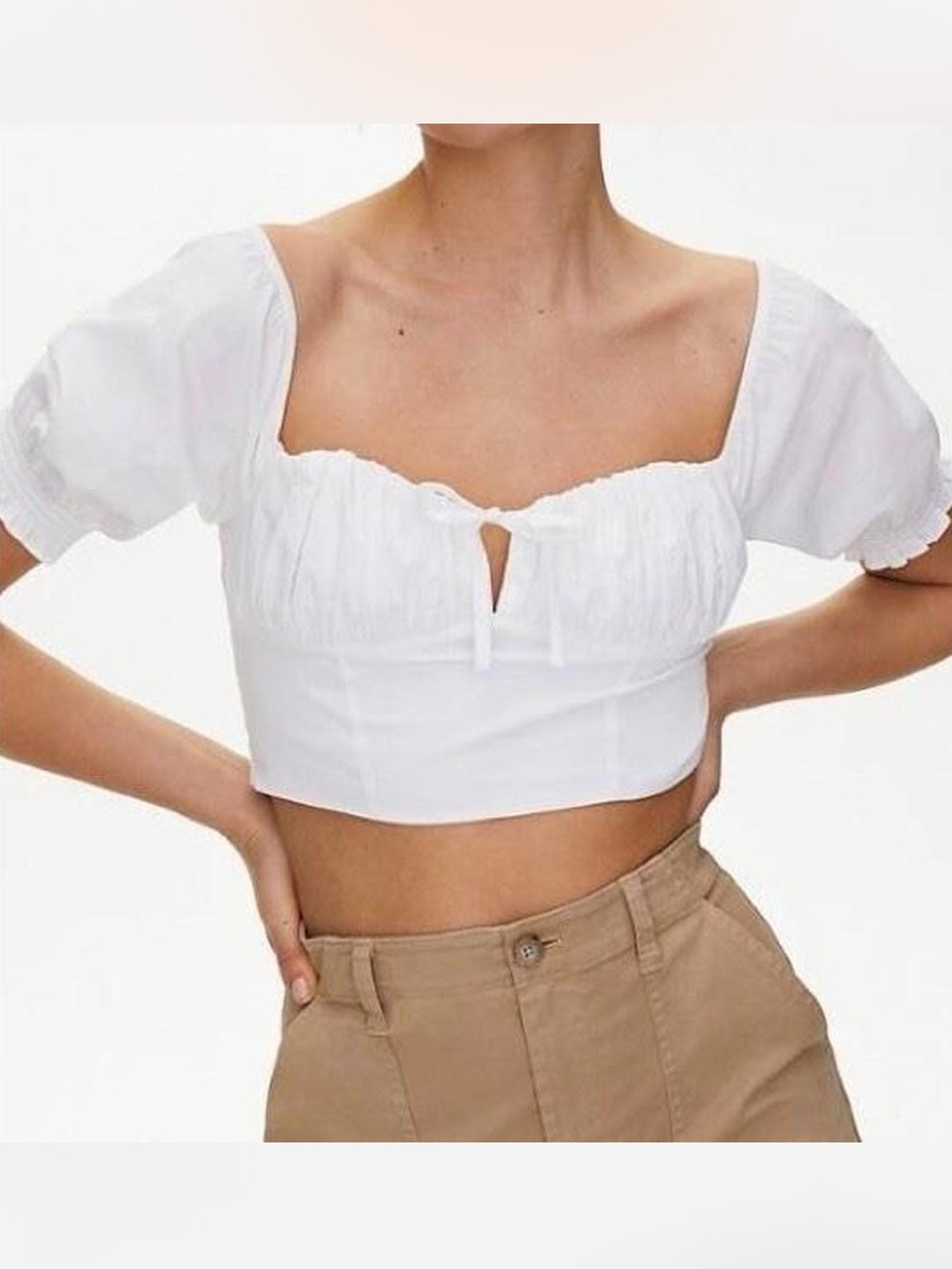 Aritzia Sunday Best Cropped Milkmaid Puff Sleeve Cottagecore Crop Top